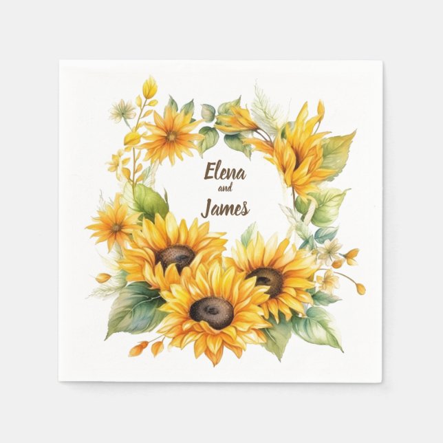 Blossom Sonnenblumen: Personalisierte Hochzeiten N Serviette (Vorderseite)