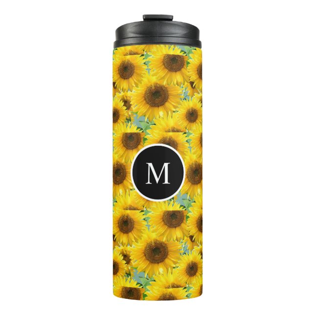 Blossom Sonnenblumen und Monogramm Thermosbecher (Vorderseite)