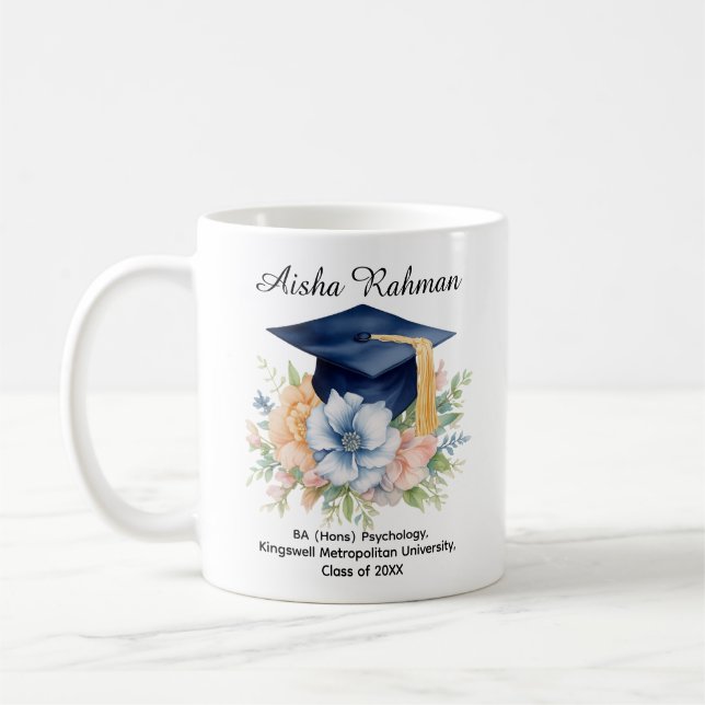 🎓Blossom & Tassel Abschlussbecher Kaffeetasse (Links)