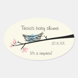 Blossom und Nest Baby Dusche Ovaler Aufkleber