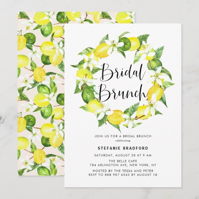 Blossom Wreath Bridal Brunch Einladung (Vorne/Hinten)
