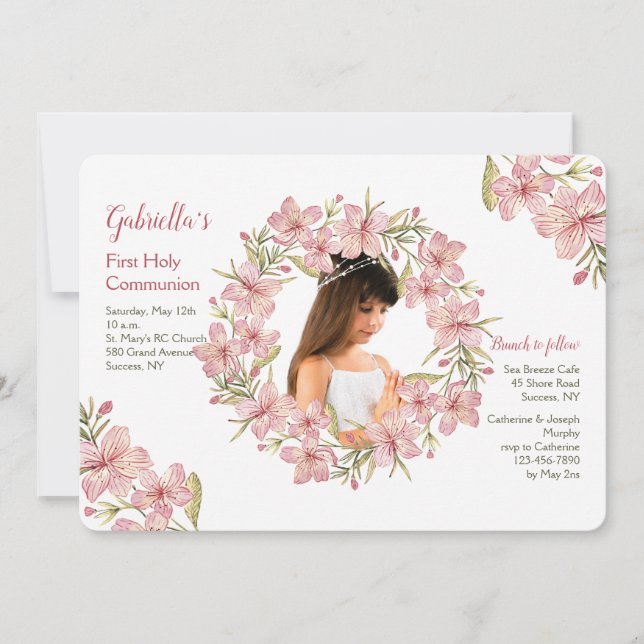 Blossom Wreath Foto Einladung (Vorderseite)