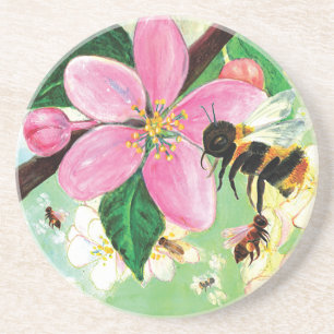Blossoming Tree with Bees Illustration Getränkeuntersetzer