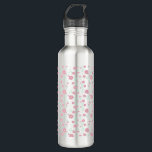 Blossoms Edelstahlflasche<br><div class="desc">Light and cheerful floral pattern featuring pink flowers with soft yellow centers and airy mint green leaves on a clean white background.</div>