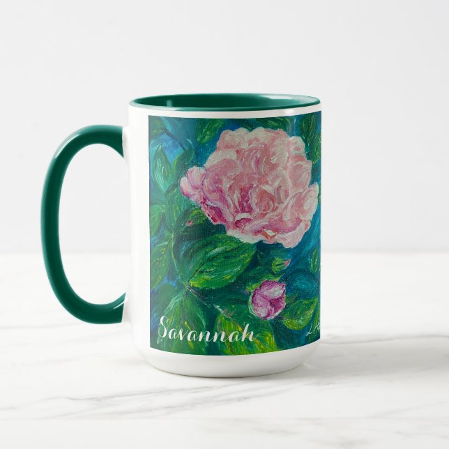 "Blossoms of Love" Mug Rose personnalisé (Gauche)