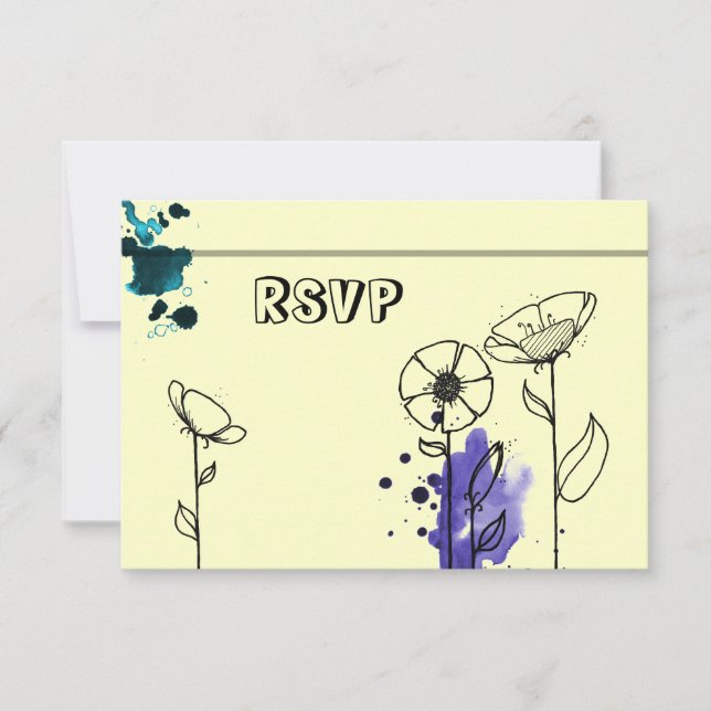Blotchy Blume blau RSVP Karte (Vorderseite)