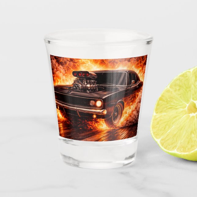 Blown Muscle Car Burnout Supercharged Firestorm Schnapsglas (Vorderseite)