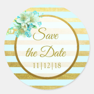 Blu et or Floral Enregistrer les stickers Date