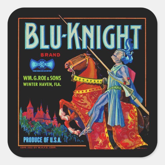 Blu Knight Frucht Etikett Quadratischer Aufkleber (Vorderseite)