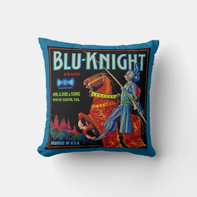 Blu Knight Fruchtlabel Kissen (Vorderseite)