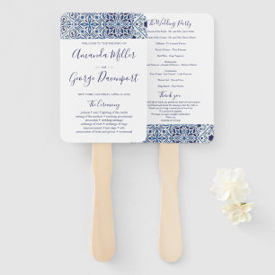Blu Tiles Hochzeitsprogramm-Fan Fächer