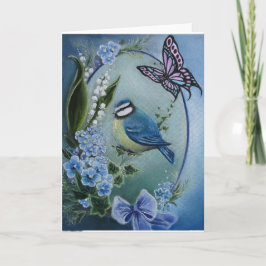 Blu Vogel auf vergessen mich nicht Blume Grußkarte Karte