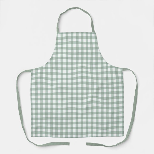 Blubble Frogs Gingham - Salbei laurel grün kariert Schürze (Vorderseite)