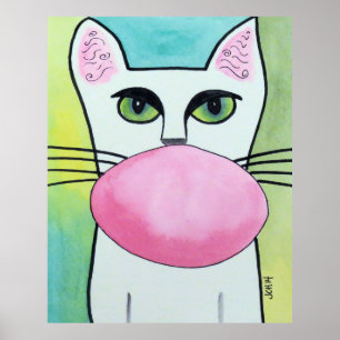 Blubble Gum Cat in Green Original Art Poster