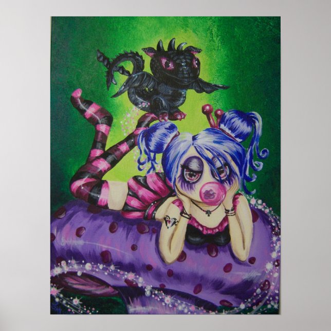Blubble Gum Fairy und Dragon Fantasy Art Print Poster (Vorne)