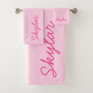 Blubble Gum Pink Hot Pink Custom Curry Name Badhandtuch Set