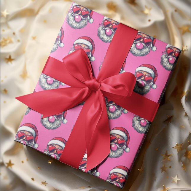 Blubble Gum Pink Santa Heart Sonnenbrille Geschenkpapier (Von Creator hochgeladen)