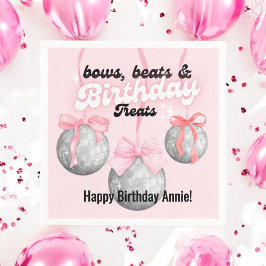 Blubble Letters Pink Bow Ribbon Silver Disco Balls Serviette