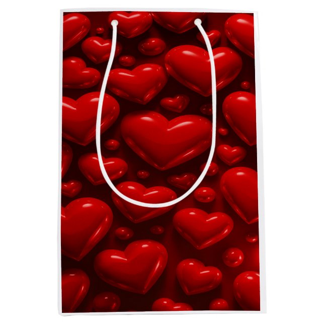 Blubble-Muster für rote Herzen Mittlere Geschenktüte (Vorderseite)