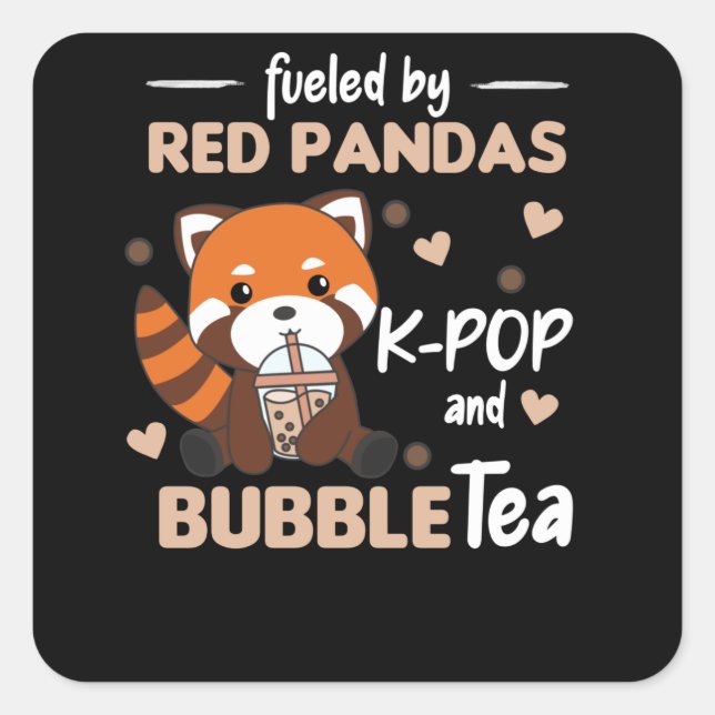 Blubble Tea Red Panda Chocolate Niedlicher Tiere B Quadratischer Aufkleber (Vorderseite)