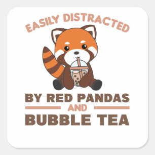 Blubble Tea Red Panda Chocolate Niedlicher Tiere B Quadratischer Aufkleber