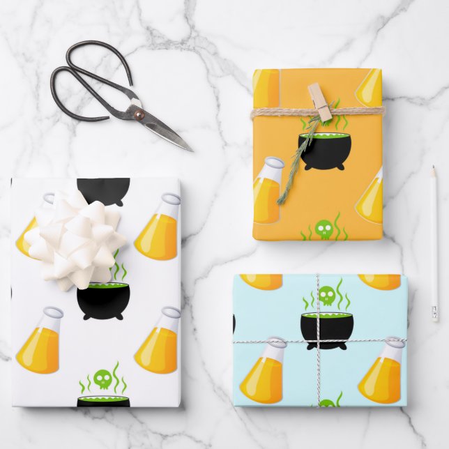 Blubbling Cauldron Magic Pop Skull Halloween Geschenkpapier Set (Vorderseite)