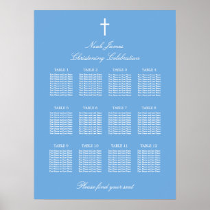 Blue 12 Table Christening Seating Chart Poster