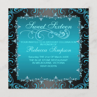 Blue 16 . Geburtstag Swirl Birthday Invite Einladung