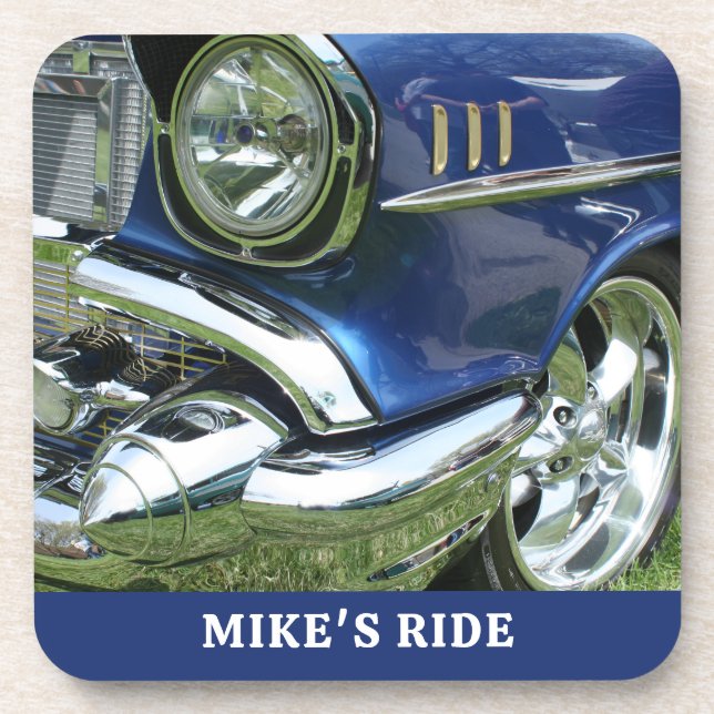 Blue 1957 Chevy, Name oder Meldung, Ihr Foto Getränkeuntersetzer (Vorderseite)