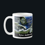 Blue 1957 Chevy Vintage Car Photo, DIY Name Kaffeetasse<br><div class="desc">Blue 1957 Chevy Vintage Car photo with chrome engine and personalized name in white text on black. Click “Customize” to easily change colors and type styles. You can also replace photo with your photo.</div>