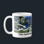 Blue 1957 Chevy Vintage Car Photo, DIY Name Kaffeetasse<br><div class="desc">Blue 1957 Chevy Vintage Car photo with chrome engine and personalized name in black text. Click “Customize” to easily change colors and type styles. You can also replace photo with your photo.</div>