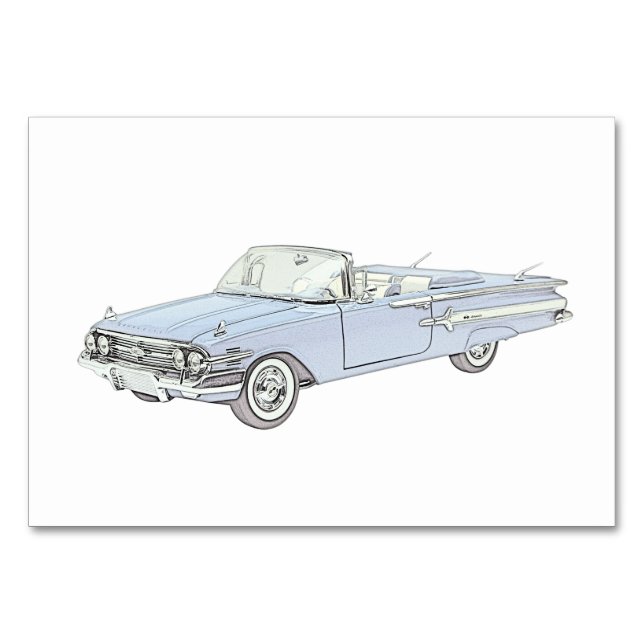 Blue 1960 Chevy Impala Konvertible Illustration Tischnummer (Vorderseite)