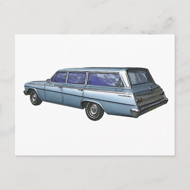 Blue 1962 Chevrolet Bahnhof Waggon. Postkarte (Vorderseite)