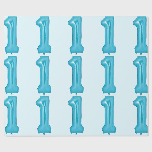 Blue 1 Balon Wrapping Paper Geschenkpapier (Flach)