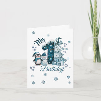 Blue 1st Birthday Christmas Einladung