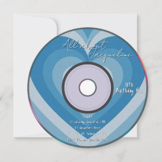 Blue 2000s Aura Hearts Music CD Birthday Einladung