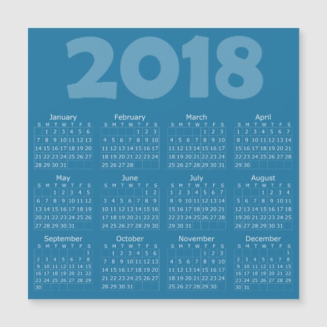 Blue 2018 Calendar Square Magnetkarte (Vorderseite)