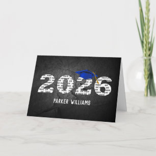 Blue 2025 Graduation Cap on Black Rock Karte