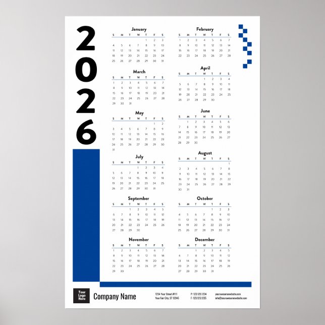 Blue 2026 Corporate Wall Calendar Poster (Vorne)