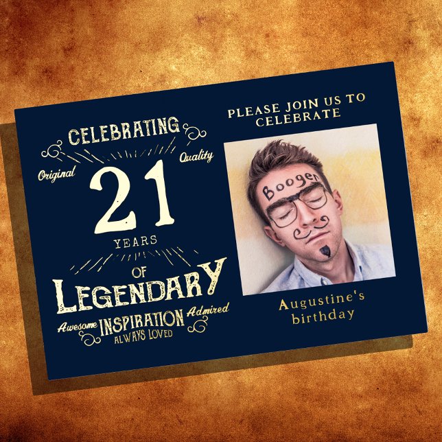 Blue 21. Geburtstag Vintages Gold Folieneinladung (Von Creator hochgeladen)