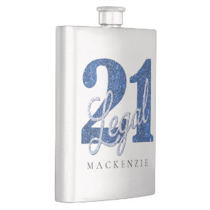 Blue 21 und Legal   Individuelle Name 21. Geburtst Flachmann