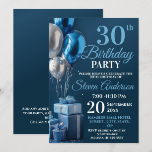 Blue 30. Geburtstag Ballon Geschenke Einladung