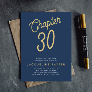 Blue 30. Geburtstag Gold Script 30. Geburtstag Einladung