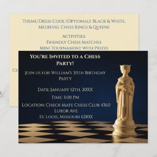 Blue 30. Geburtstag Party Schach Königin Einladung