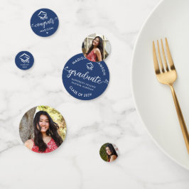 Blue 3 Foto Abschluss Moderne Script Hearts Cap Konfetti