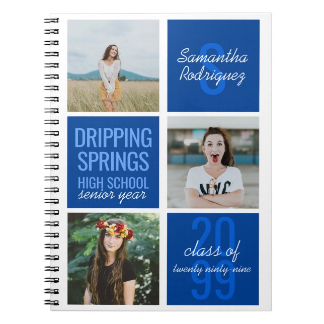 Blue 3-Foto Fun Boxes Class Year Notizblock (Vorderseite)