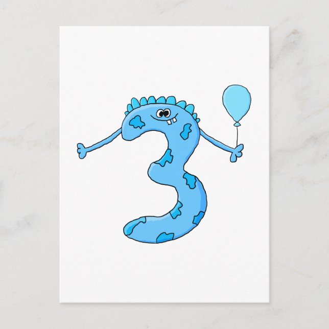 Blue 3. Geburtstag Cartoon. Postkarte (Vorderseite)