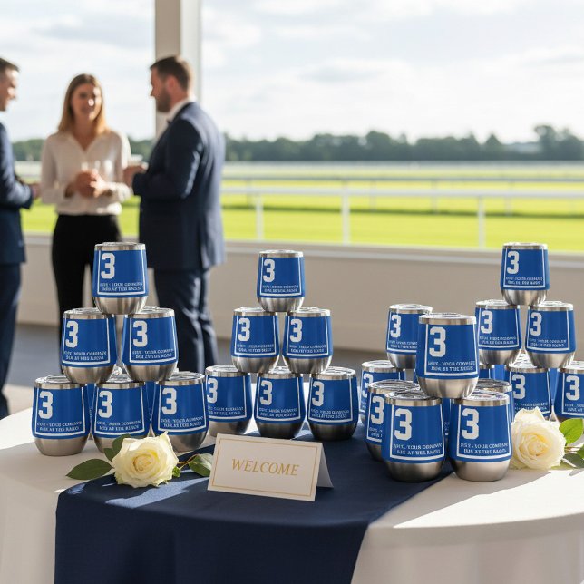 Blue 3 Personalisiert Derby Race (Custom saddle cloth wine tumbler swag for your event. Add a date, company name and theme.)