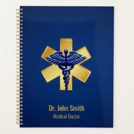 Blue 3D Caduceus Gold Cross Medical Planer