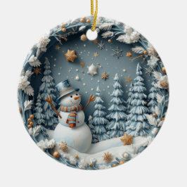Blue 3D Chirstmas Cute Happy Owl Keramik Ornament
